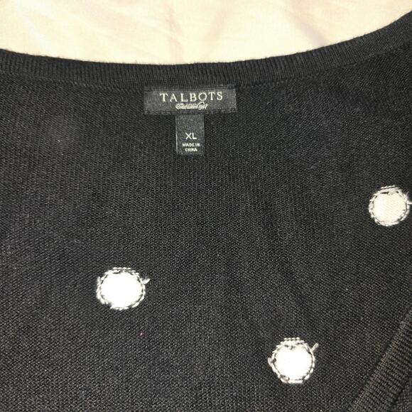 Talbots Womens Polka Dot Button Front Cardigan Size XL Black White Silk Blend - Picture 6 of 9